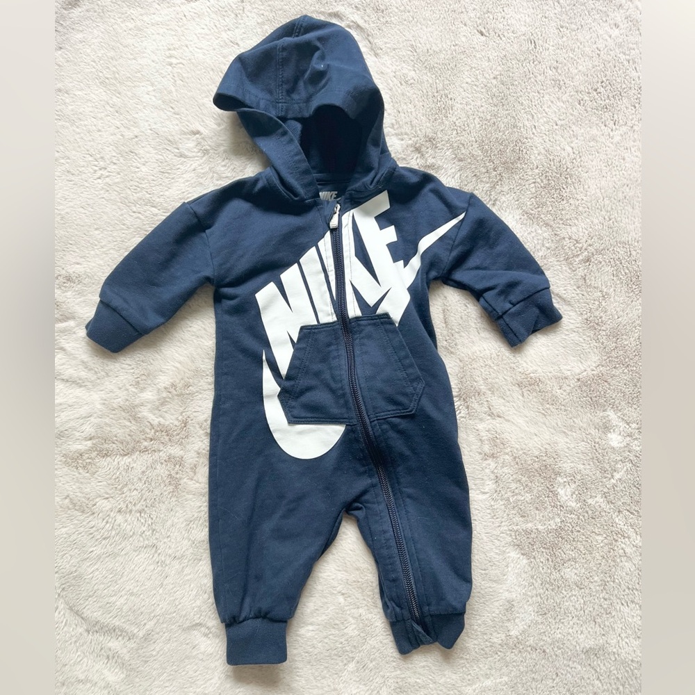 Nike Unisex Baby Full-Zip Long Sleeve Hooded Coveralls Navy 3M